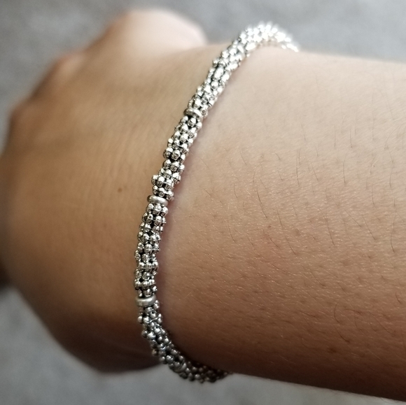 Ladies Silver Beaded Toggle Bracelet - Picture 11 of 11